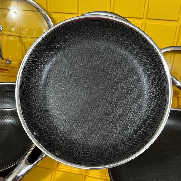 HEXCLAD 7-Piece Nonstick Stainless Steel Frying Pan Set 8 10 12- Lids Wok $600 - Picture 7 of 10